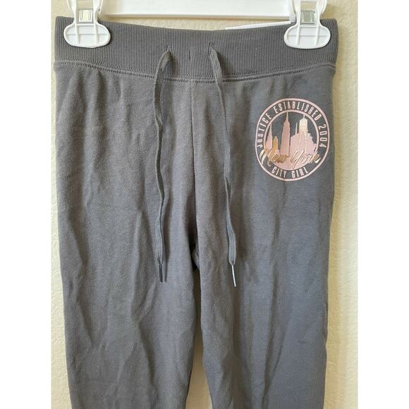 Justice Rose Gold New York Foil Graphics Mid Rise Full Length Joggers Size 6/7 - Picture 2 of 8